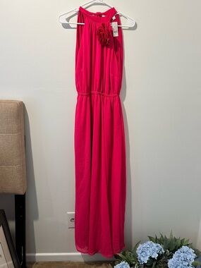 New York & Company Hot Pink Halter Dress with Neck Detail